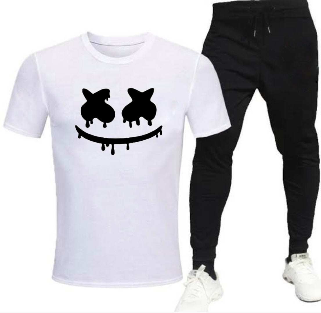 Premium Micro Men’s Tracksuit Smile Face Print – Comfortable Sportswear | Gym & Workout Suit - Extra Large, Black