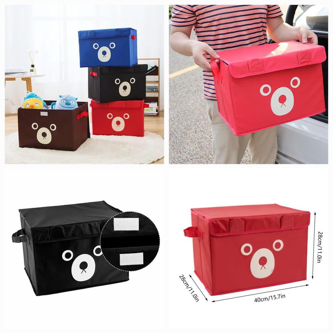 Cute Bear Folding Storage Box with Lid – Collapsible Fabric Clothes & Toy Organizer - Random Color