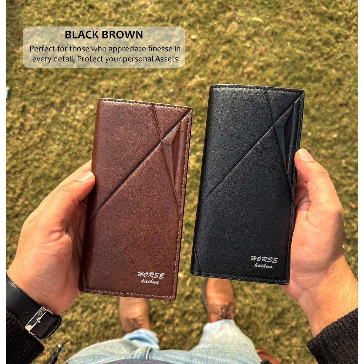New Imported Long Leather Trifold Wallet For Cash & Cards - Black Rs 747
