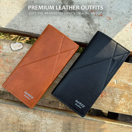 New Imported Long Leather Trifold Wallet For Cash & Cards - Black Rs 747