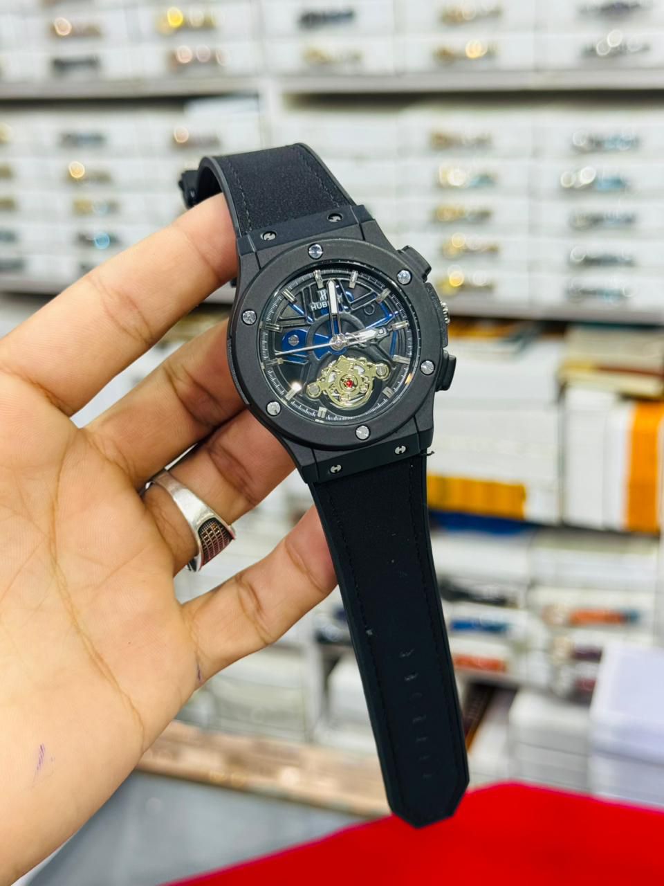 Luxury Automatic Mechanical Watch With Skeleton Dial Premium Quality 3ATM Water-Resistant 44mm Diameter Comfortable Leather Strap For Every Occasion - Black Strap