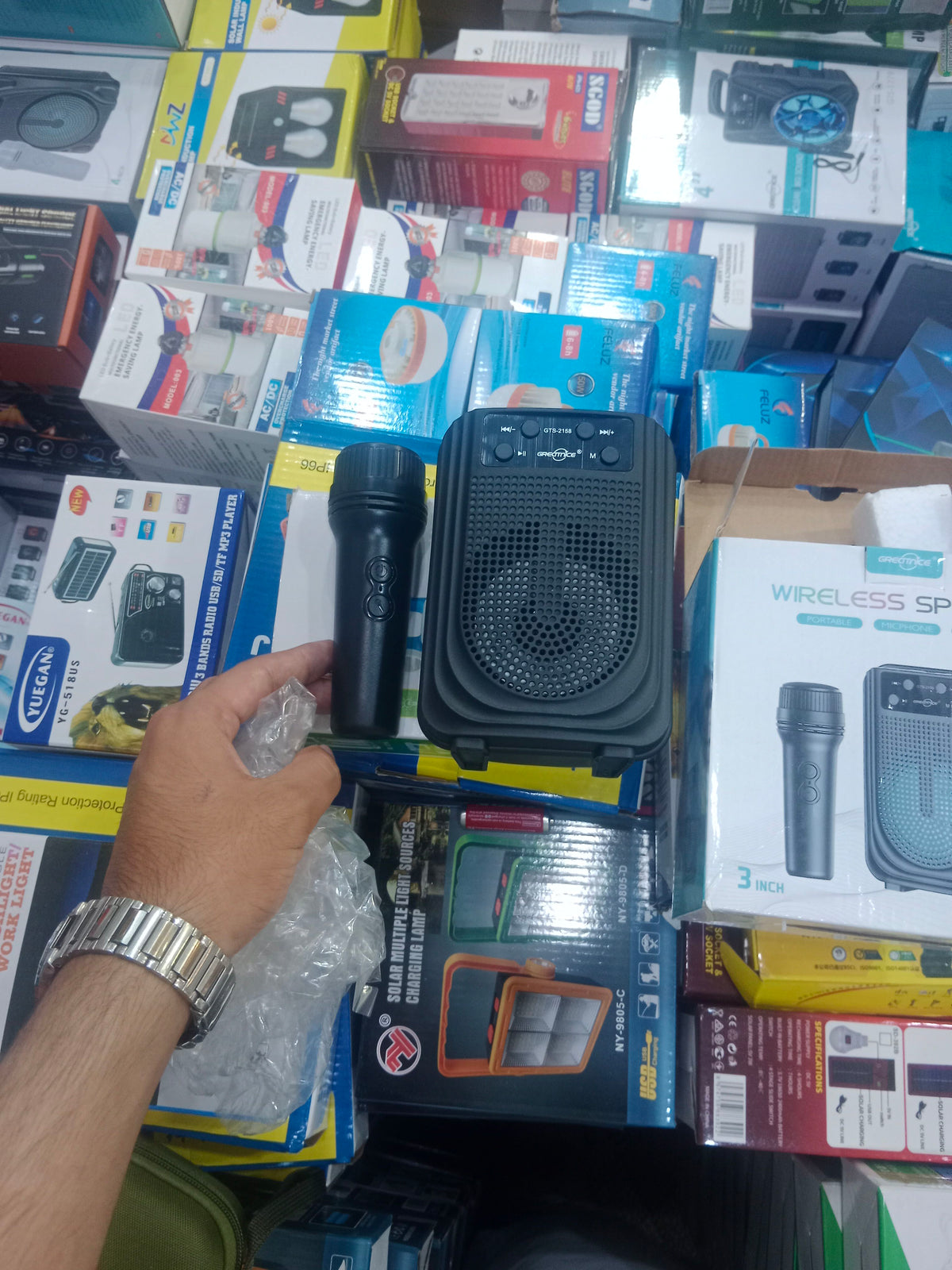 GTS-2158 Portable Wireless Bluetooth Speaker with Wireless Karaoke Microphone – 3-Inch Driver, Powerful Bass, RGB LED Light, USB/TF Card Reader