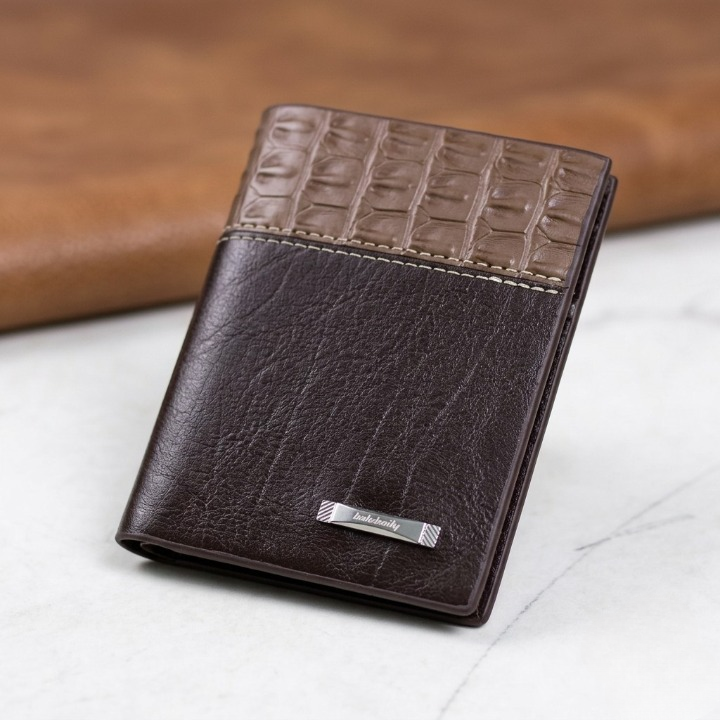 Balebaily Croc Texture Bifold Wallet – Compact Card Holder with ID Window, Cash Pocket & Tuck Lock - Black