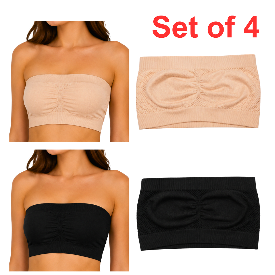Strapless Soft And Non-Padded Tube Bra For Women - Apparel Accessory Designed For Comfortable Support And Daily Wardrobe Routine - Set of 4 - 30