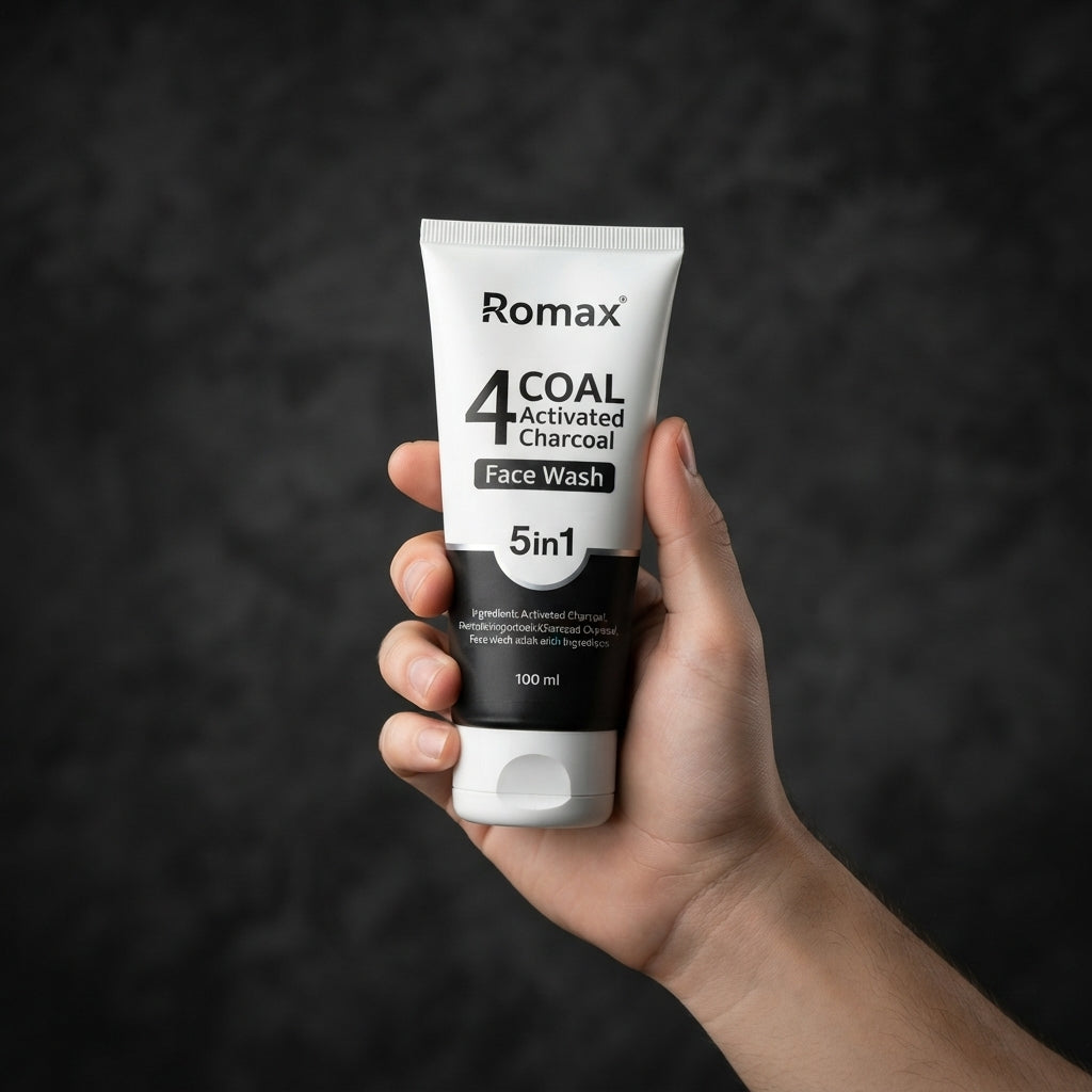 Romax Activated Charcoal 5 In 1 Face Wash 100ml Deep Cleansing Detoxifying Moisturizing Formula With Oats And Olive Oil