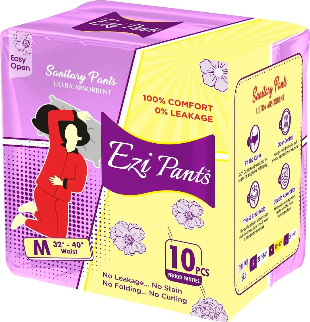 EziPants Disposable Period Panty – Premium Quality Ultra Absorbent Sanitary Pants, Leak-Proof & Comfortable Period Underwear, 10 Pcs Packet - Large