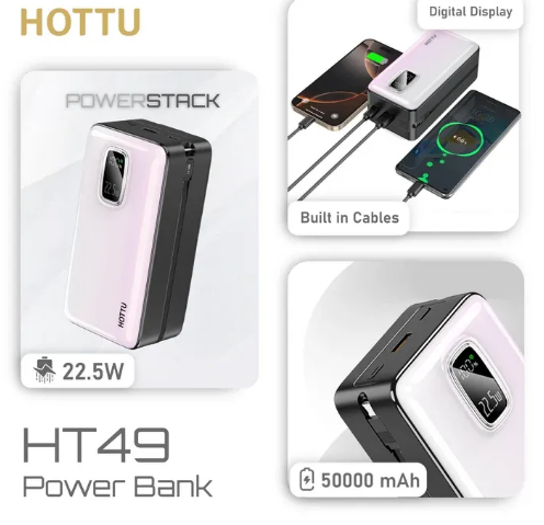 Hottu ht49 Power Stack 50000mAh 22.5w Fast Charging Bank with Built-in Cables