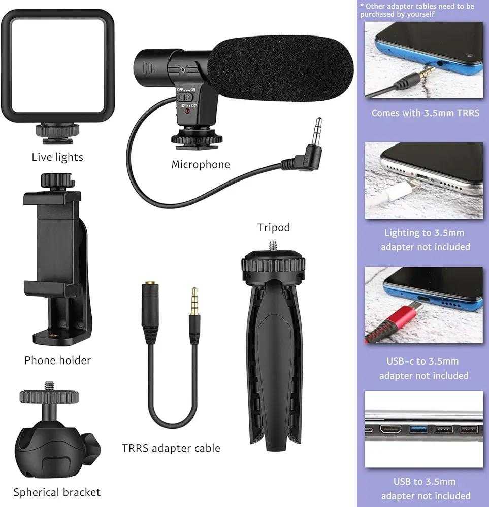 AY-49 Multi-Functional Portable Vlogger Kit with Mic, LED Light & Tripod Stand with Remote