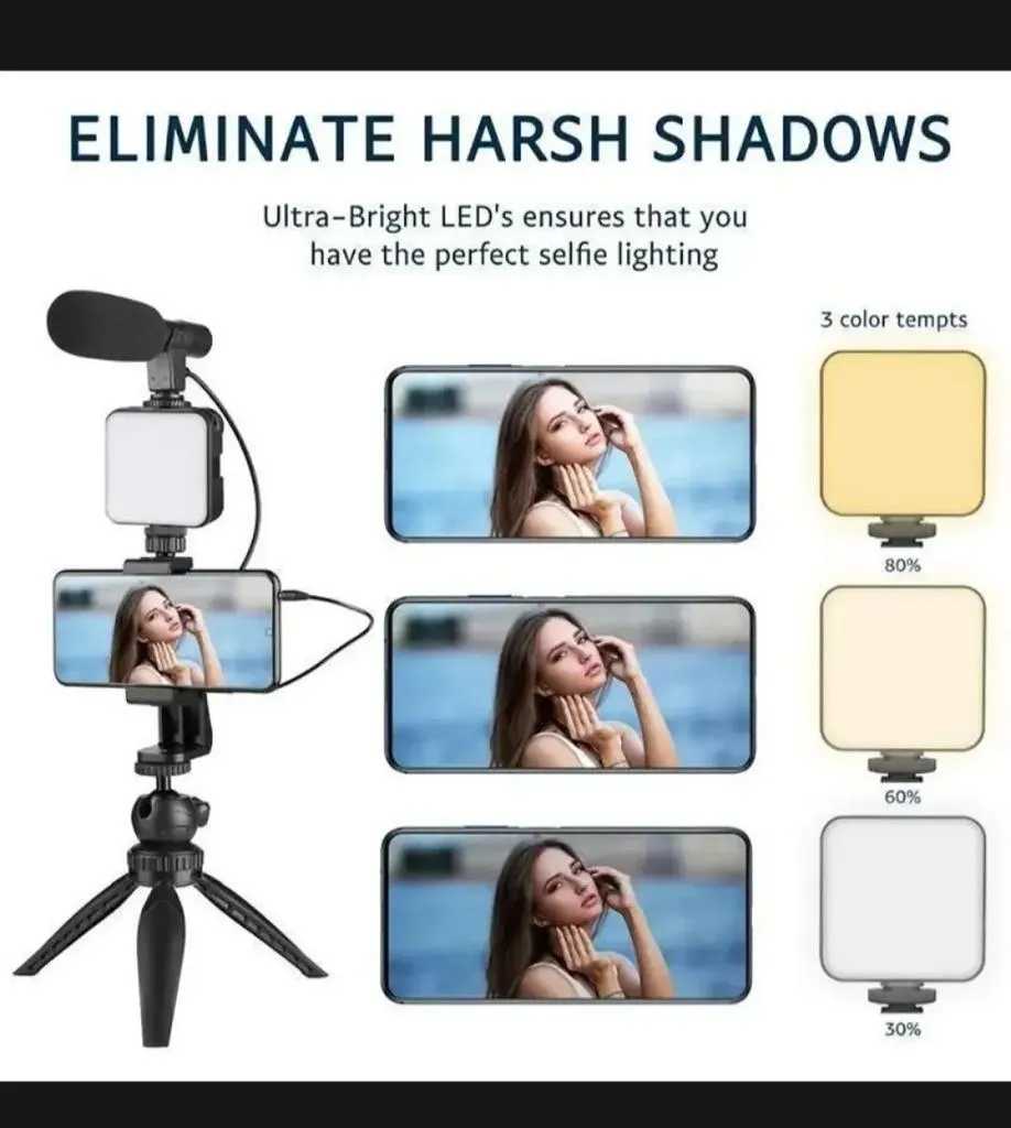 AY-49 Multi-Functional Portable Vlogger Kit with Mic, LED Light & Tripod Stand with Remote