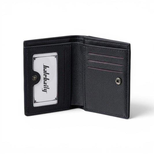 Balebaily Croc Texture Bifold Wallet – Compact Card Holder with ID Window, Cash Pocket & Tuck Lock - Black