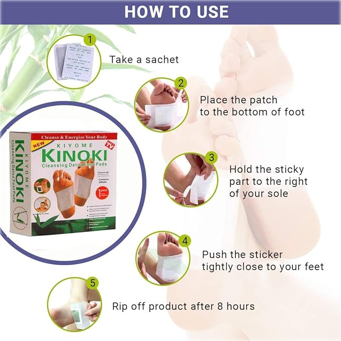 Kinoki Premium Natural Foot Detox Patches – Bamboo Vinegar Cleansing Foot Pads (Pack of 10)
