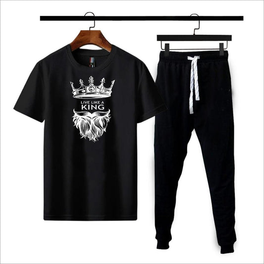 Premium Micro Men’s Tracksuit King Print – Comfortable Sportswear | Gym & Workout Suit - Extra Large, Black