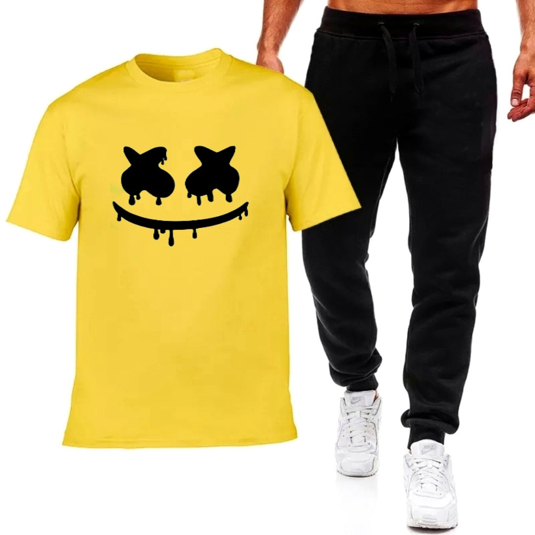 Premium Micro Men’s Tracksuit Smile Face Print – Comfortable Sportswear | Gym & Workout Suit - Extra Large, Black