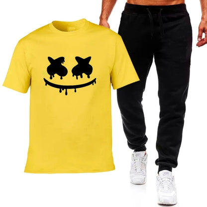 Premium Micro Men’s Tracksuit Smile Face Print – Comfortable Sportswear | Gym & Workout Suit - Extra Large, Black
