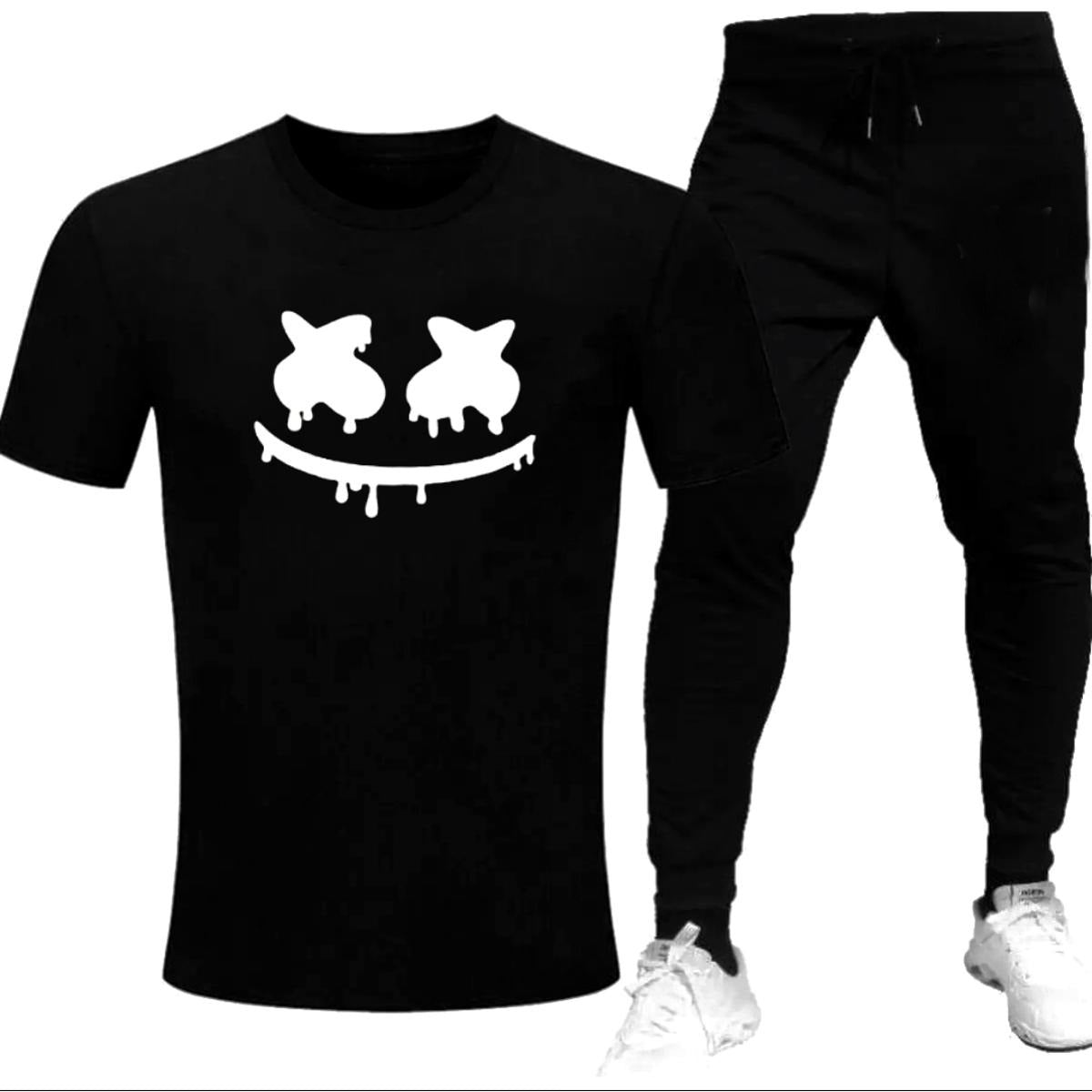 Premium Micro Men’s Tracksuit Smile Face Print – Comfortable Sportswear | Gym & Workout Suit - Extra Large, Black