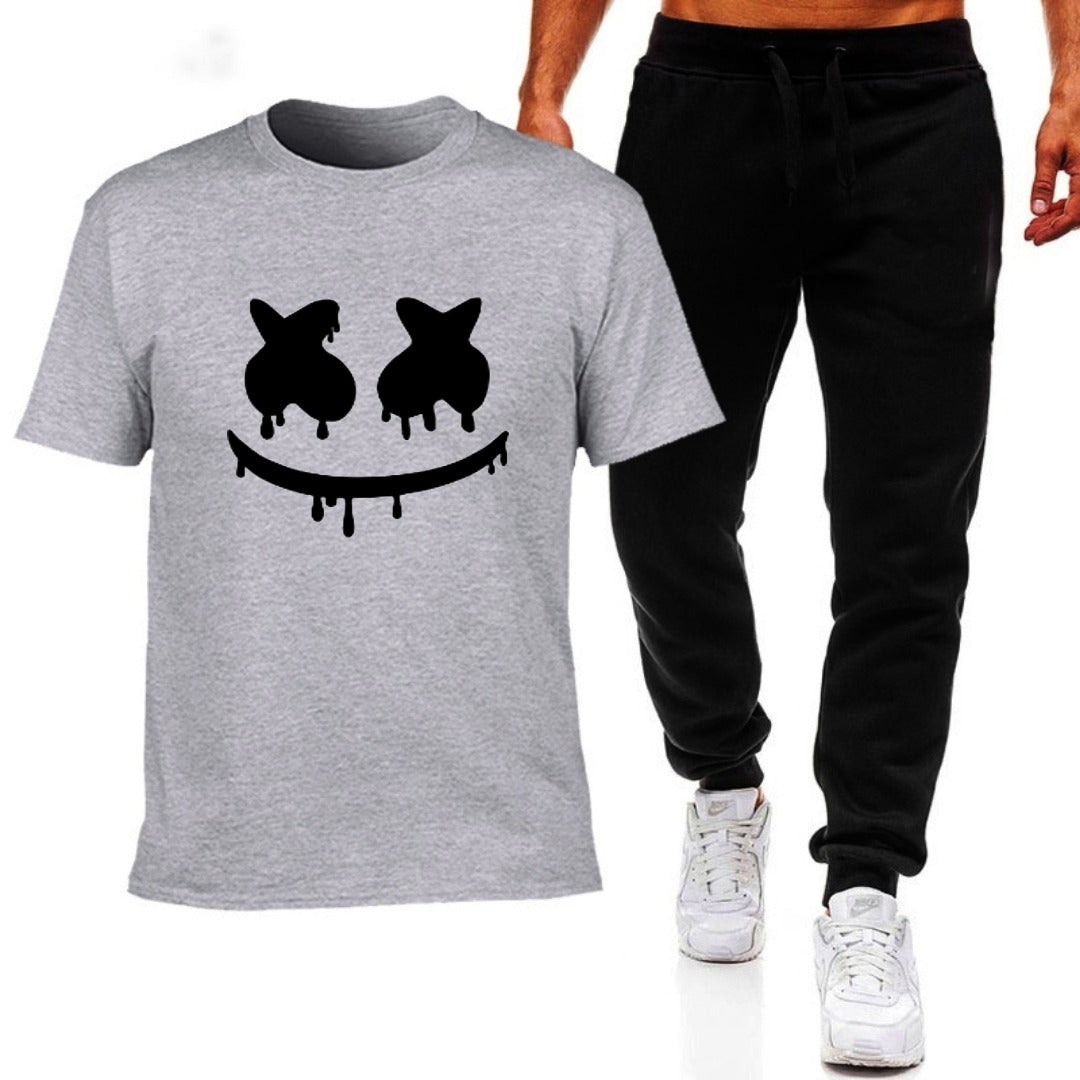 Premium Micro Men’s Tracksuit Smile Face Print – Comfortable Sportswear | Gym & Workout Suit - Extra Large, Black