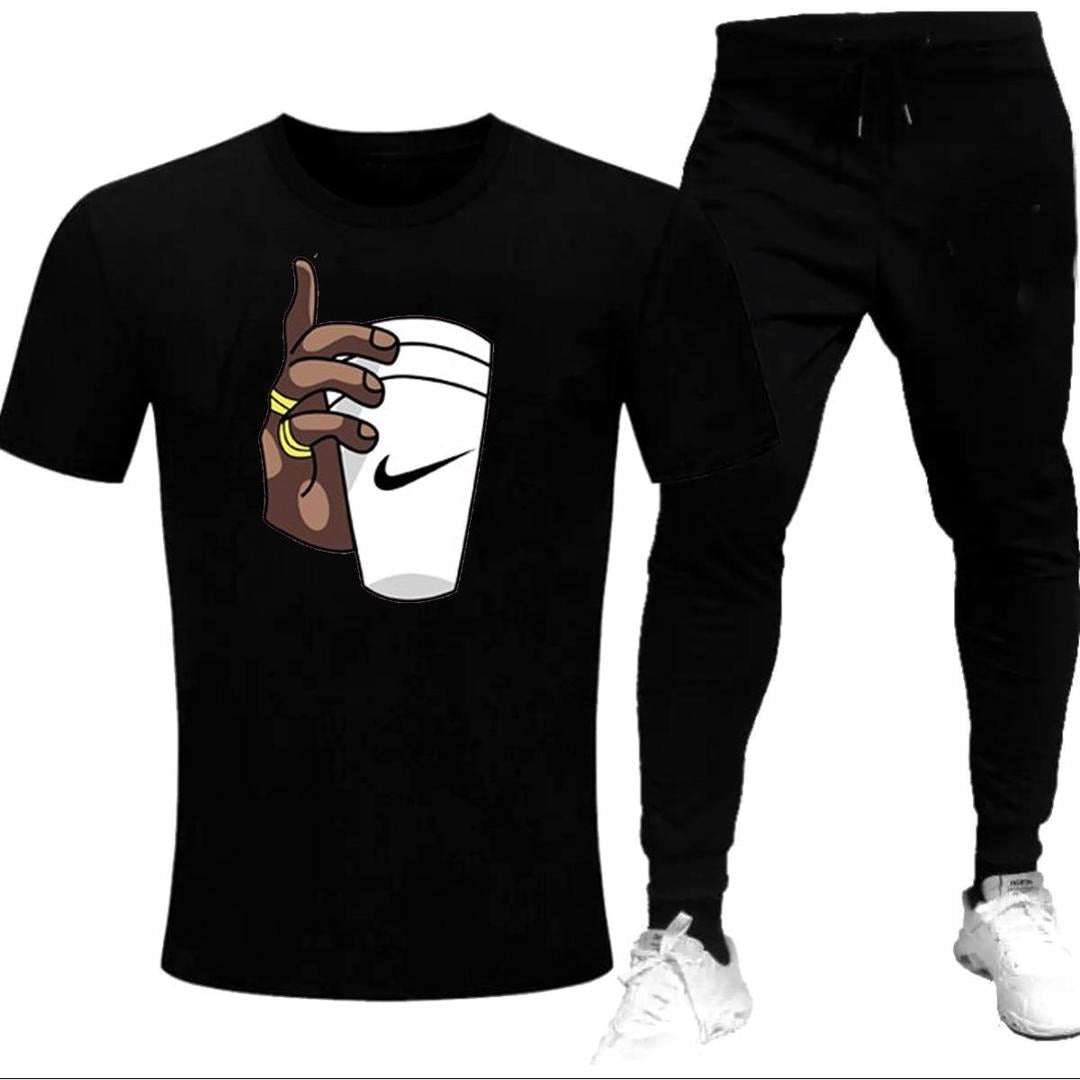 Premium Micro Men’s Tracksuit Cup Hand Print – Comfortable Sportswear | Gym & Workout Suit - Extra Large, Black