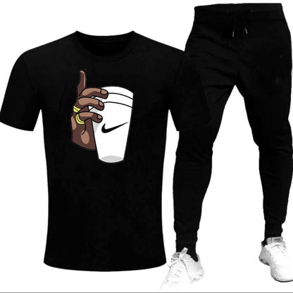 Premium Micro Men’s Tracksuit Cup Hand Print – Comfortable Sportswear | Gym & Workout Suit - Extra Large, Black