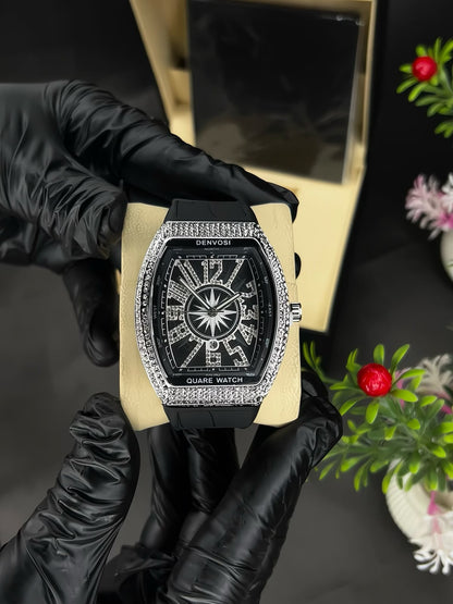 Denvosi Luxury Diamond Studded Strap Men’s Watch Elegant Durable Stylish Premium Choice For Parties Daily Wear And Special Occasions (Without Box) - Black