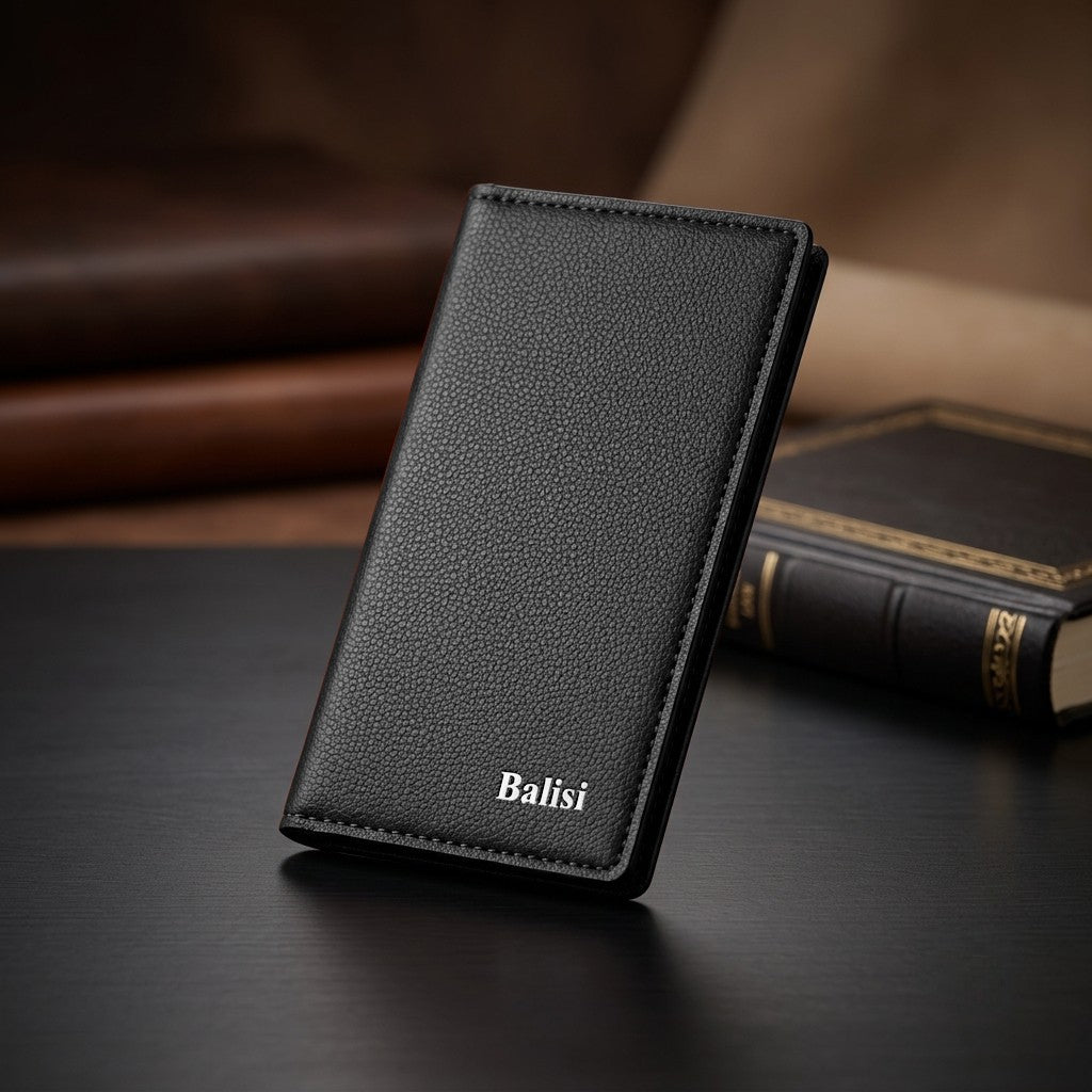 BALISI Bifold Wallet for Men & Women – 7 Card Slots, Dual Cash Compartments, Transparent ID Window, Slim Pocket Wallet - Black