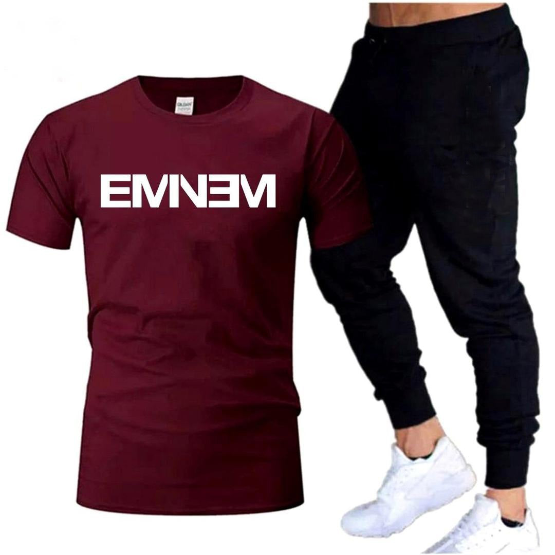 Premium Micro Men’s Tracksuit Emnem Print – Comfortable Sportswear | Gym & Workout Suit - Black, L