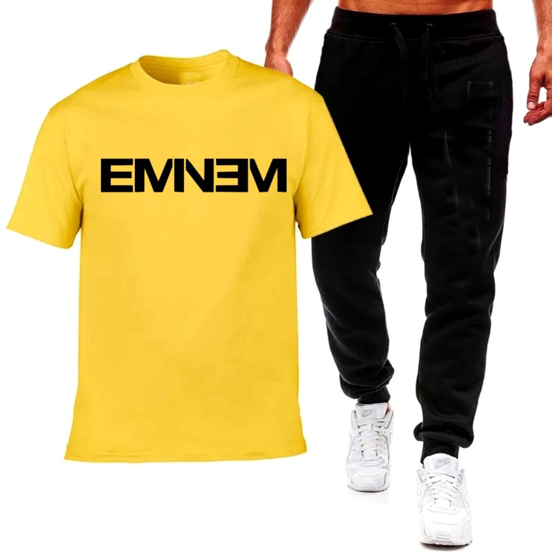 Premium Micro Men’s Tracksuit Emnem Print – Comfortable Sportswear | Gym & Workout Suit - Black, L