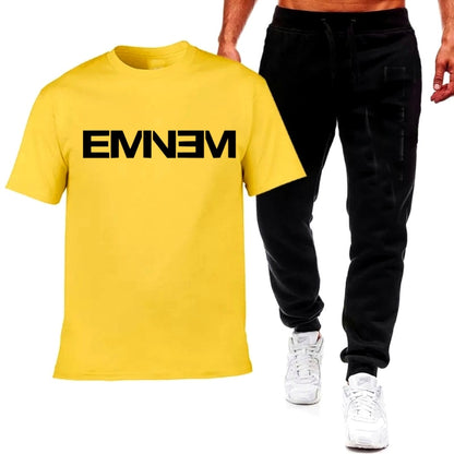 Premium Micro Men’s Tracksuit Emnem Print – Comfortable Sportswear | Gym & Workout Suit - Black, L