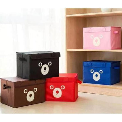 Cute Bear Folding Storage Box with Lid – Collapsible Fabric Clothes & Toy Organizer - Random Color