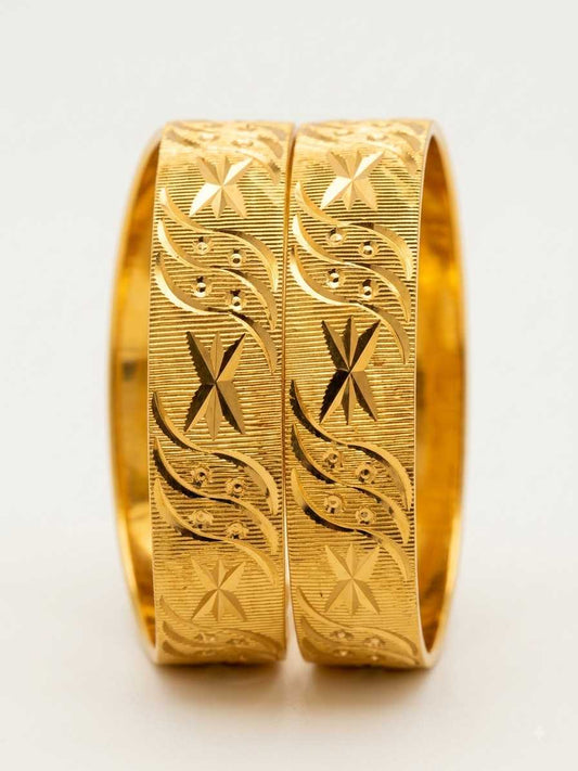 Premium 24K Gold-Plated Bangles | Stunning Star & Wave Pattern Pair