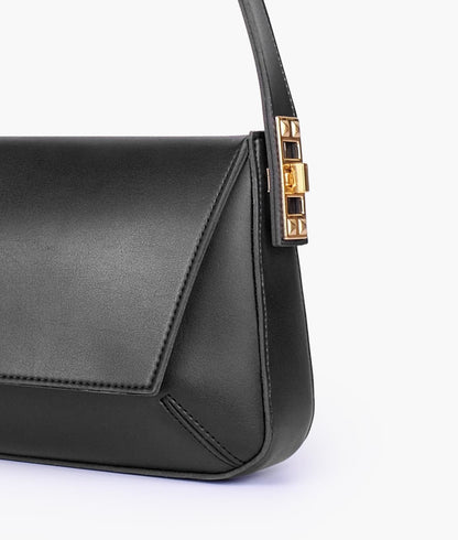 Elegant Flap Shoulder Purse - Black