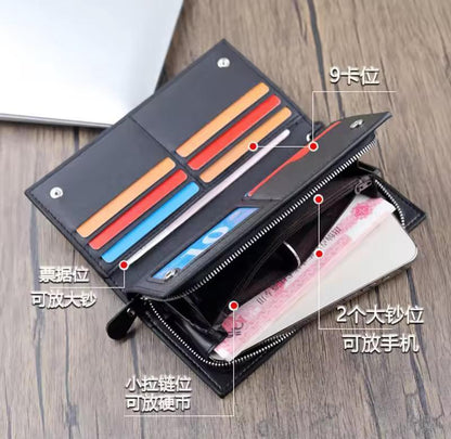Baellerry Men's Long PU Leather Wallet Clutch with Wristlet Strap - Black