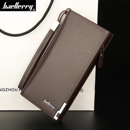 Baellerry Men's Long PU Leather Wallet Clutch with Wristlet Strap - Black