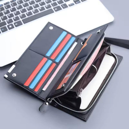 Baellerry Men's Long PU Leather Wallet Clutch with Wristlet Strap - Black