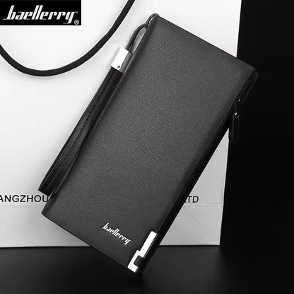 Baellerry Men's Long PU Leather Wallet Clutch with Wristlet Strap - Black