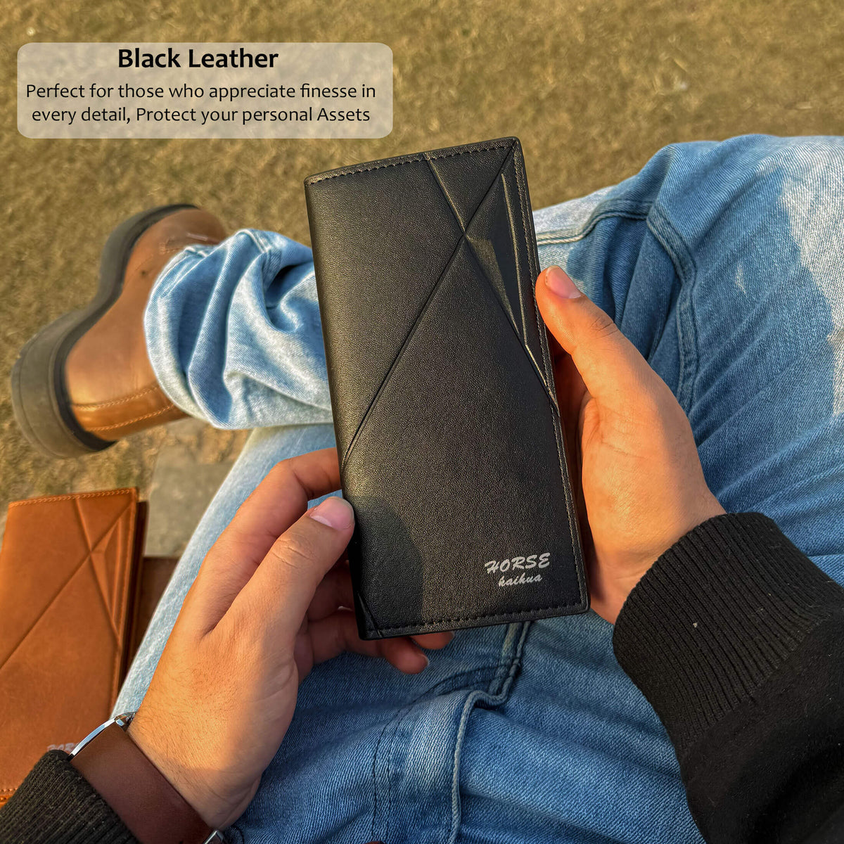 New Imported Long Leather Trifold Wallet For Cash & Cards - Black Rs 747