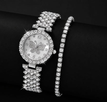 Womens Butterfly Quartz Watch And Bracelet Set Elegant Stylish Durable Practical Choice For Fashion Accessories And Gift Occasions - Golden