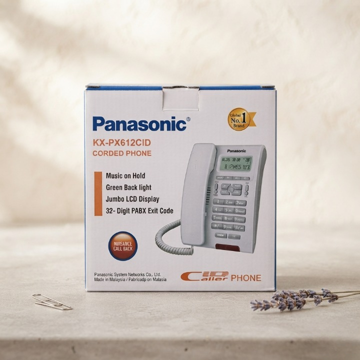 Panasonic KX PX612CID Corded Phone Music On Hold Green Backlight Jumbo LCD Display 32 Digit PABX Exit Code Speakerphone 250 Entries