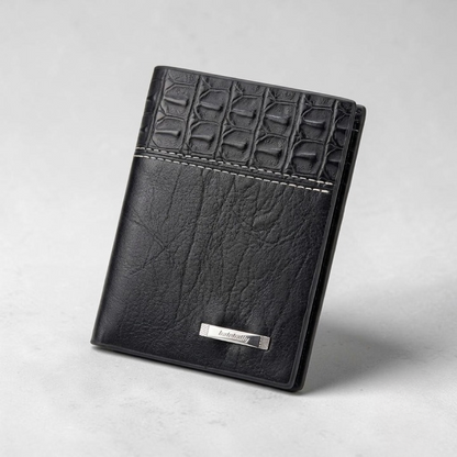 Balebaily Croc Texture Bifold Wallet – Compact Card Holder with ID Window, Cash Pocket & Tuck Lock - Black