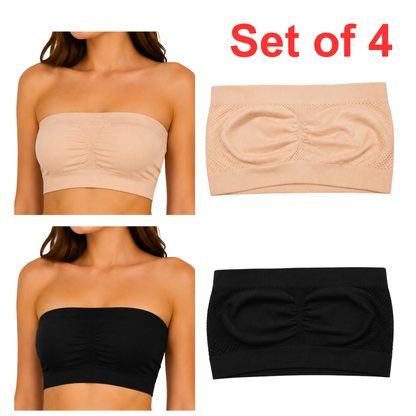 Strapless Soft And Non-Padded Tube Bra For Women - Apparel Accessory Designed For Comfortable Support And Daily Wardrobe Routine - Set of 4 - 30