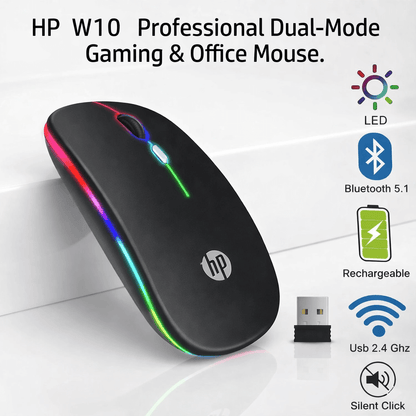 Original HP W10 RGB Rechargeable Dual-Mode Wireless Mouse