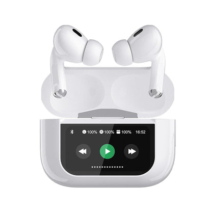 AirPods Touch L.C.D A9 White Bluetooth Earbuds Heavy SoundScreen