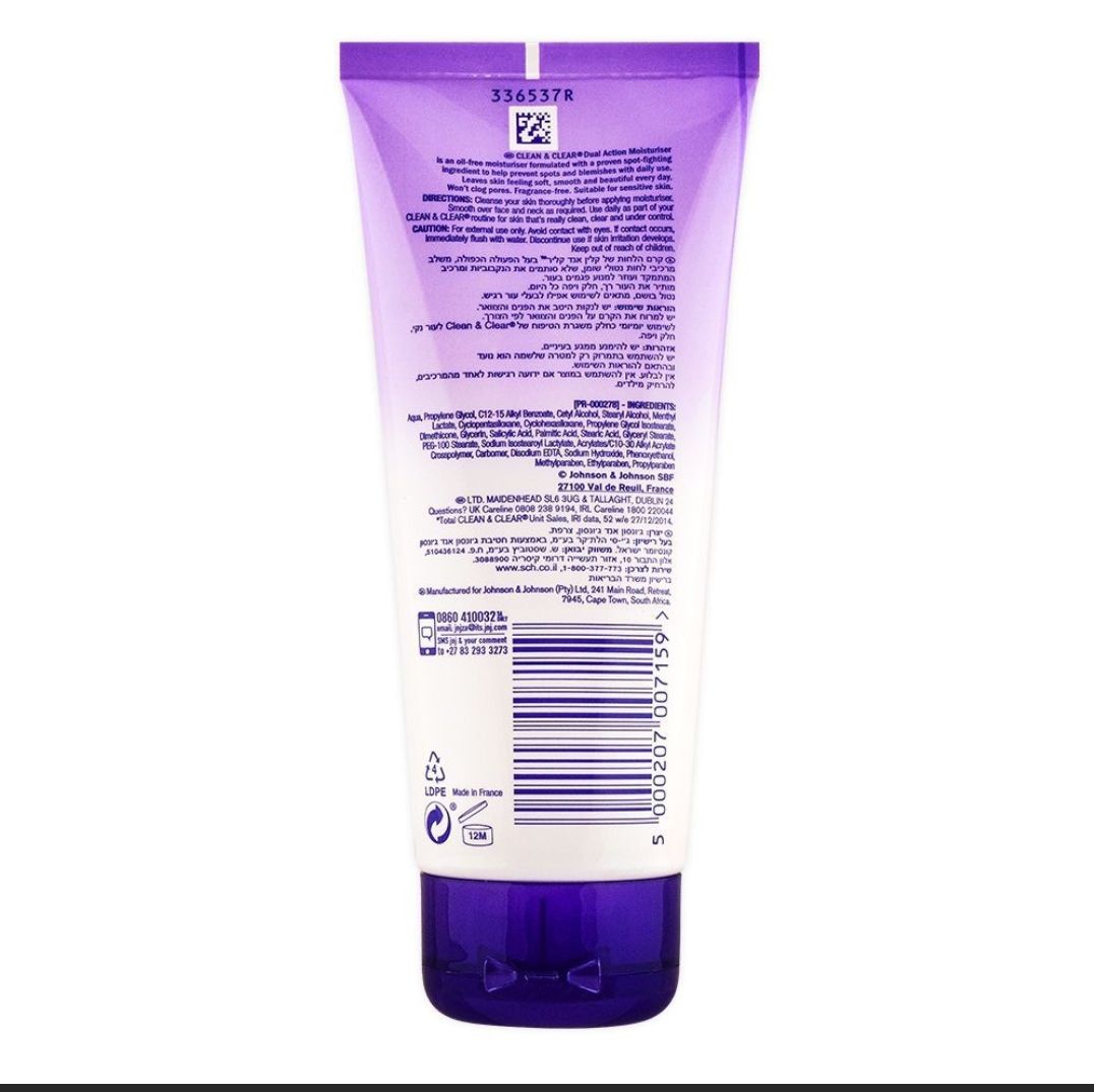 Clean And Clear Dual Action Moisturizer 100ml Oil Free Spot Fighting Formula Hydrating Daily Skincare For Smooth Clear Skin