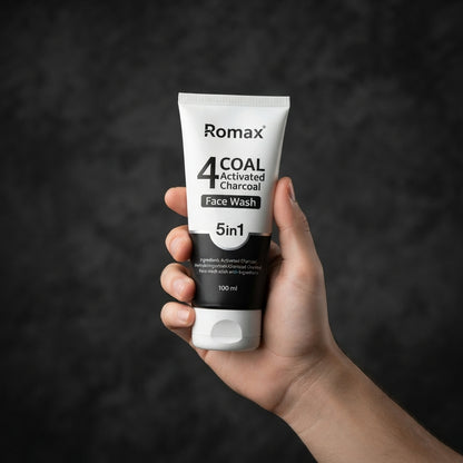 Romax Activated Charcoal 5 In 1 Face Wash 100ml Deep Cleansing Detoxifying Moisturizing Formula With Oats And Olive Oil