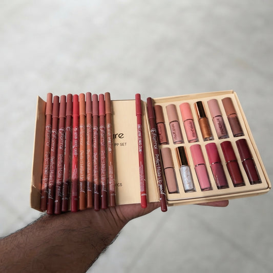 2 In 1 Lip Bundle Flormar Pencils And Mocallure Lipgloss - Beauty Accessory Designed For Lip Makeup (12 Lip Pencil & 12 Lip Gloss)