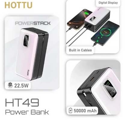 Hottu ht49 Power Stack 50000mAh 22.5w Fast Charging Bank with Built-in Cables