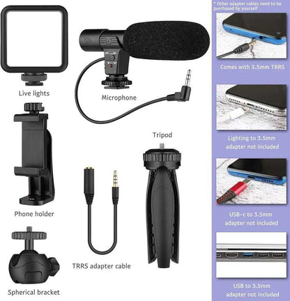 AY-49 Multi-Functional Portable Vlogger Kit with Mic, LED Light & Tripod Stand with Remote