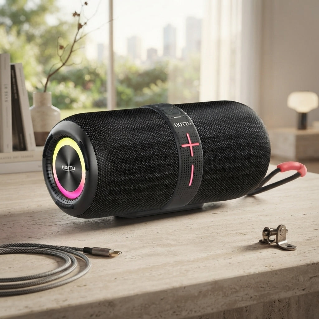 HOTTU BS02 Bluetooth Speaker – IPX5 Waterproof, RGB Light & Powerful Bass