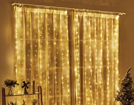 LED Fairy Light Curtain Jaal Golden Color For Room Wall Decoration Function Party Birthday Wedding - Electronics Accessory Designed For Lighting - 10x10 Ft