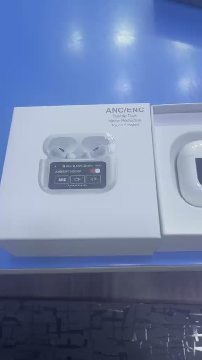 AirPods Touch L.C.D A9 White Bluetooth Earbuds Heavy SoundScreen