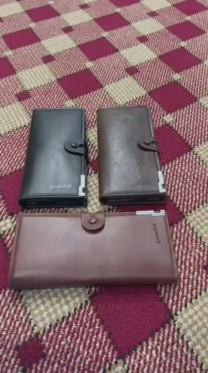Premium Men's Long Wallet with Mobile Pocket | 10 Card Slots | Cash Pocket | Button Closure | - Black Rs 531